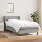 Pat box spring cu saltea, gri deschis, 90×190 cm, textil