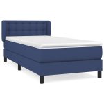Pat box spring cu saltea, albastru, 90×190 cm, textil