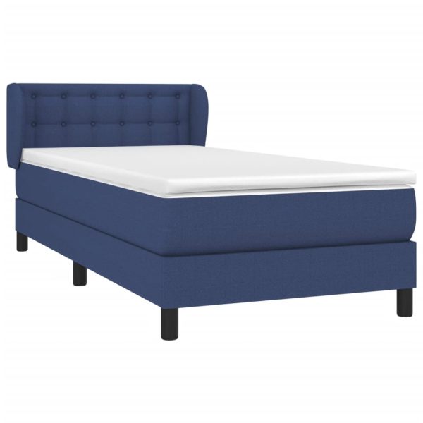 Pat box spring cu saltea, albastru, 90×190 cm, textil