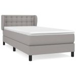 Pat box spring cu saltea, gri deschis, 90×200 cm, textil