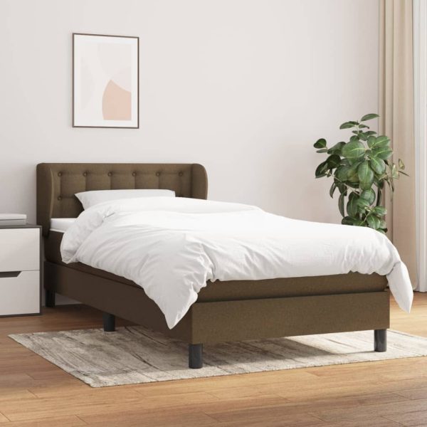 Pat box spring cu saltea, maro închis, 100×200 cm, textil