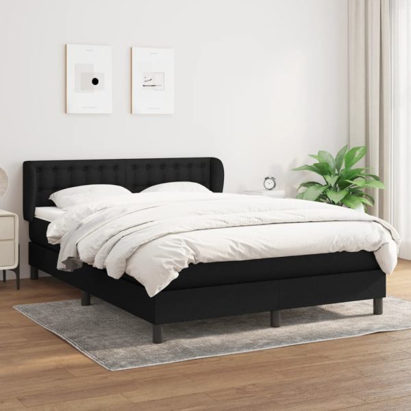 Pat box spring cu saltea, negru, 140×200 cm, textil