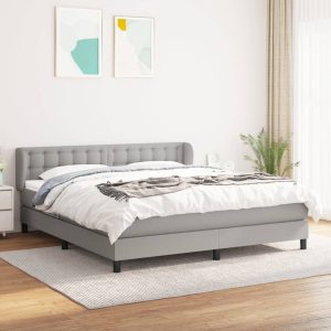 Pat continental cu saltea, gri deschis, 160×200 cm, textil