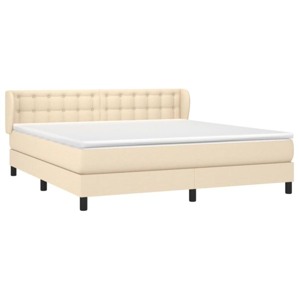 Pat box spring cu saltea, crem, 160×200 cm, material textil