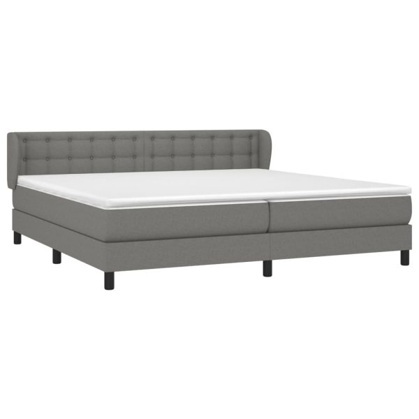 Pat box spring cu saltea, gri închis, 200×200 cm, textil