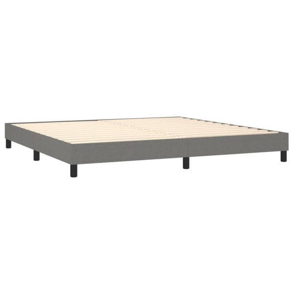 Pat box spring cu saltea, gri închis, 200×200 cm, textil
