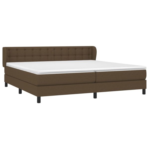Pat box spring cu saltea, maro închis, 200×200 cm, textil