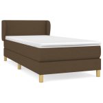 Pat box spring cu saltea, maro închis, 90×200 cm, textil