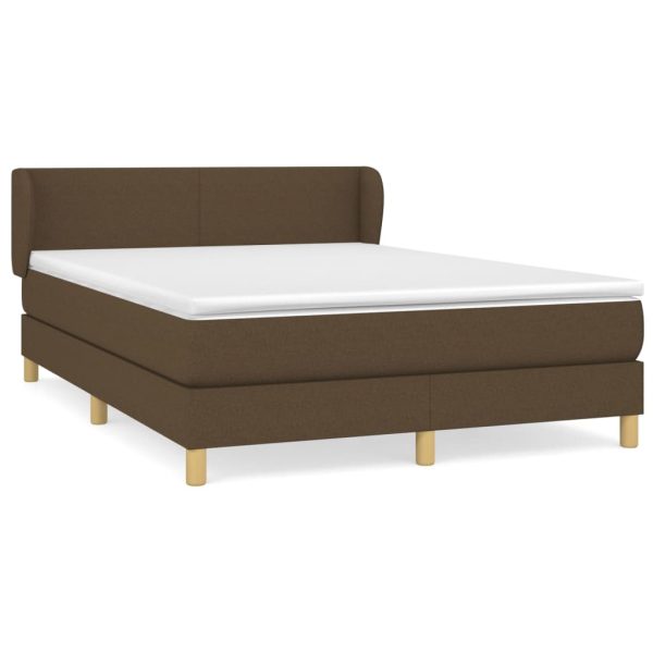 Pat box spring cu saltea, maro închis, 140×200 cm, textil