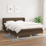 Pat box spring cu saltea, maro închis, 140×200 cm, textil