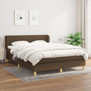 Pat box spring cu saltea, maro închis, 140×200 cm, textil