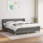 Pat continental cu saltea, gri închis, 160×200 cm, țesătură