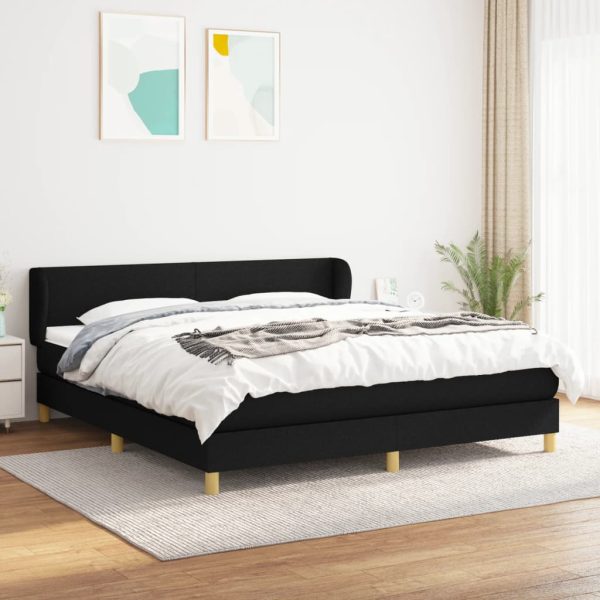 Pat box spring cu saltea, negru, 180×200 cm, catifea