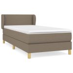 Pat box spring cu saltea, gri taupe, 90×190 cm, textil