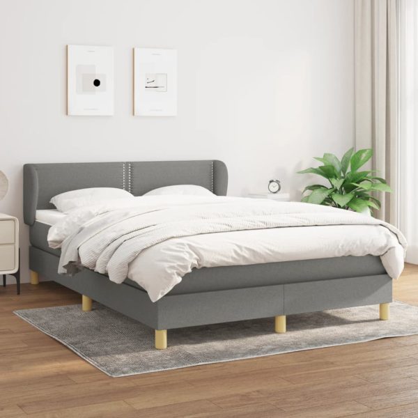 Pat box spring cu saltea, gri închis, 140×200 cm, textil