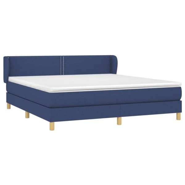 Pat box spring cu saltea, albastru, 180×200 cm, material textil