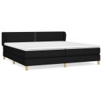 Pat box spring cu saltea, negru, 200×200 cm, textil