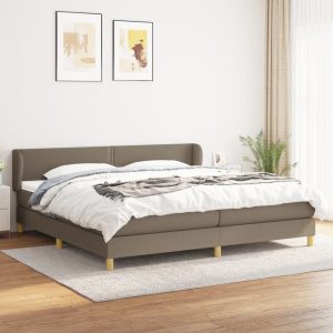 Pat box spring cu saltea, gri taupe, 200×200 cm, textil
