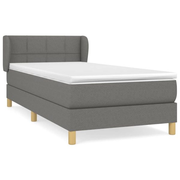 Pat box spring cu saltea, gri închis, 80×200 cm, textil