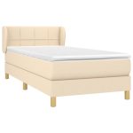 Pat box spring cu saltea, crem, 90×190 cm, textil