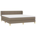 Pat box spring cu saltea, gri taupe, 160×200 cm material textil