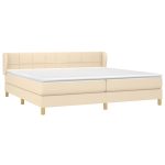 Pat box spring cu saltea, crem, 200×200 cm, textil
