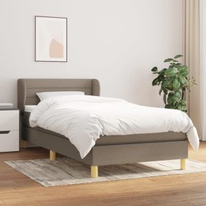 Pat box spring cu saltea, gri taupe, 80×200 cm, textil