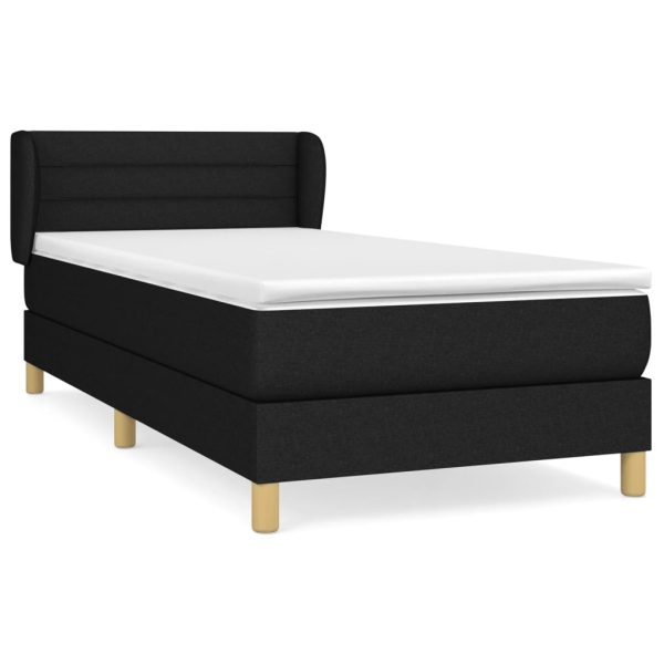 Pat box spring cu saltea, negru, 90×200 cm, textil