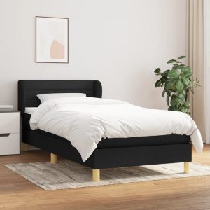 Pat box spring cu saltea, negru, 90×200 cm, textil