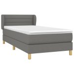 Pat box spring cu saltea, gri închis, 100×200 cm, textil