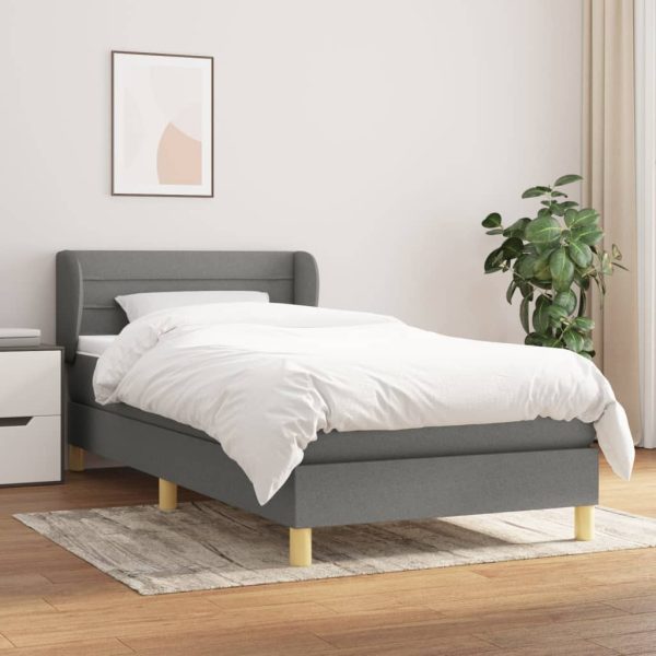 Pat box spring cu saltea, gri închis, 100×200 cm, textil