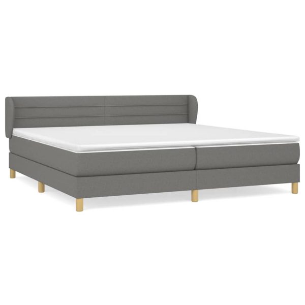 Pat box spring cu saltea, gri închis, 200×200 cm, textil