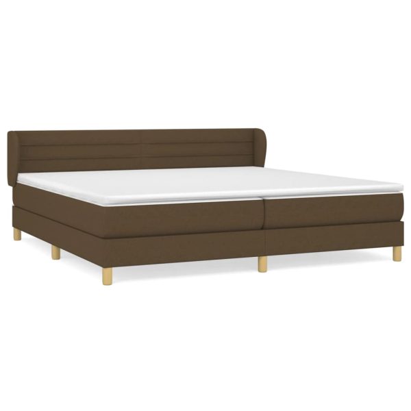 Pat box spring cu saltea, maro închis, 200×200 cm, textil