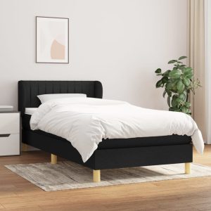 Pat box spring cu saltea, negru, 90×190 cm, textil