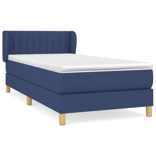 Pat box spring cu saltea, albastru, 90×190 cm, textil