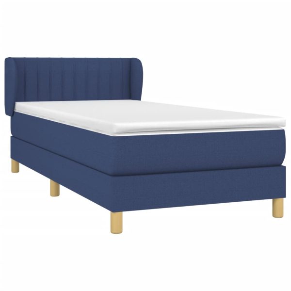 Pat box spring cu saltea, albastru, 90×190 cm, textil