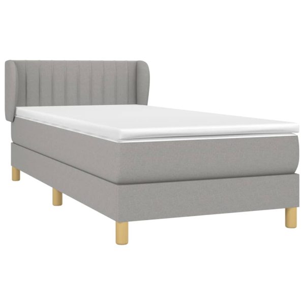Pat box spring cu saltea, gri deschis, 90×200 cm, textil