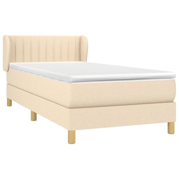 Pat box spring cu saltea, crem, 90×200 cm, textil