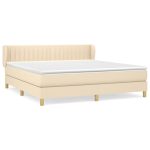 Pat box spring cu saltea, crem, 160×200 cm, material textil