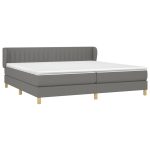 Pat box spring cu saltea, gri închis, 200×200 cm, textil