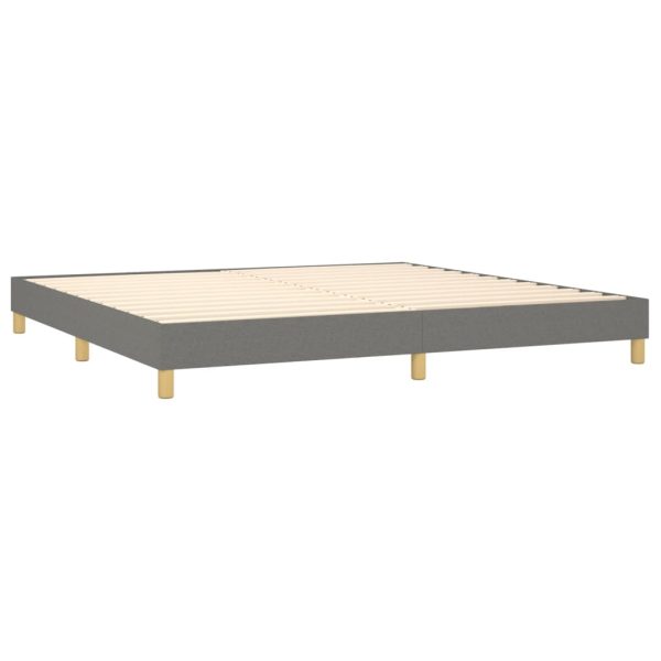 Pat box spring cu saltea, gri închis, 200×200 cm, textil
