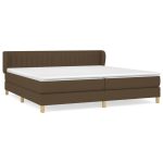 Pat box spring cu saltea, maro închis, 200×200 cm, textil