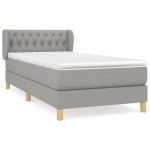 Pat box spring cu saltea, gri deschis, 90×190 cm, textil