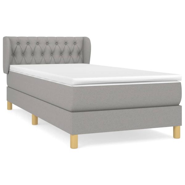Pat box spring cu saltea, gri deschis, 90×190 cm, textil