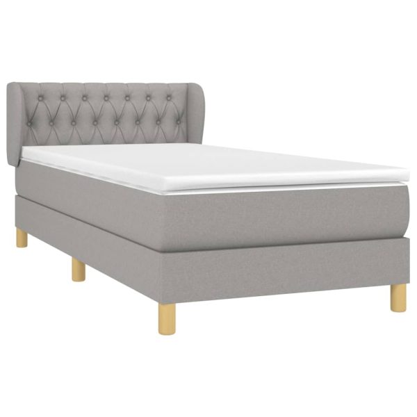 Pat box spring cu saltea, gri deschis, 90×190 cm, textil