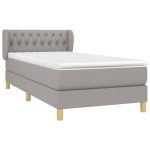 Pat box spring cu saltea, gri deschis, 90×200 cm, textil