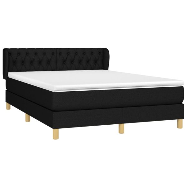Pat box spring cu saltea, negru, 140×190 cm, textil