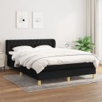 Pat box spring cu saltea, negru, 140×190 cm, textil