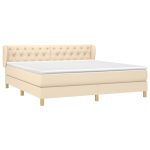 Pat box spring cu saltea, crem, 160×200 cm, material textil