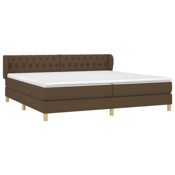 Pat box spring cu saltea, maro închis, 200×200 cm, textil